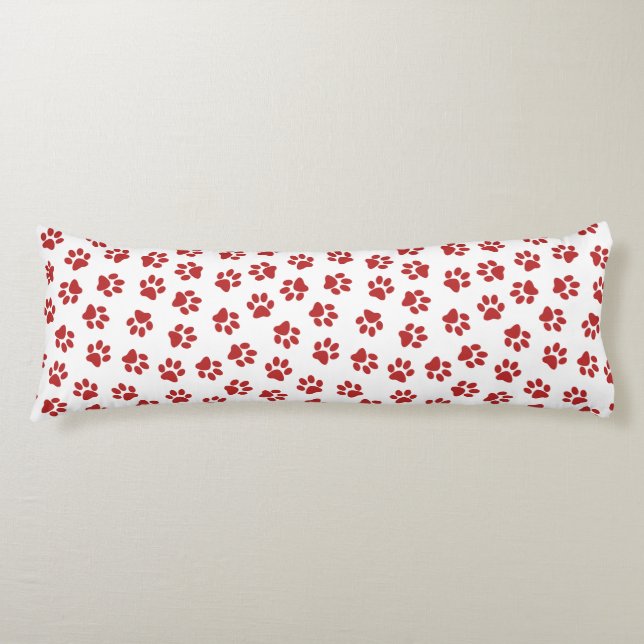 Pattern Of Paws, Dog Paws, Red Paws Body Pillow (Front)