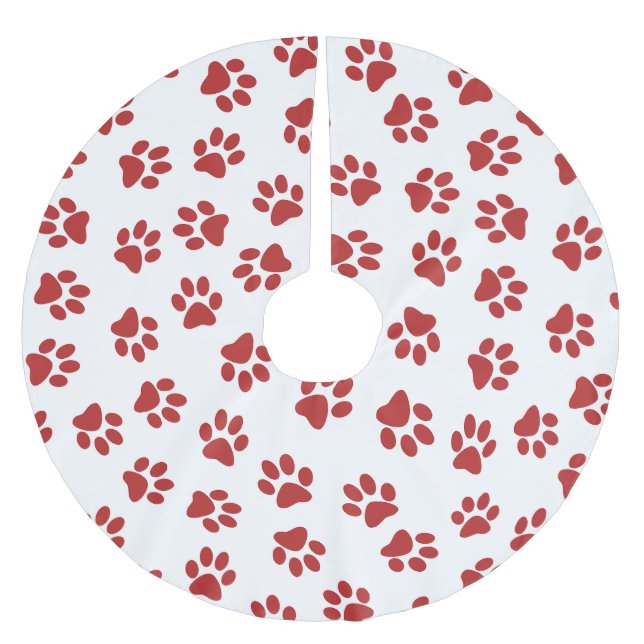 Pattern Of Paws, Dog Paws, Red Paws Brushed Polyester Tree Skirt (Front)
