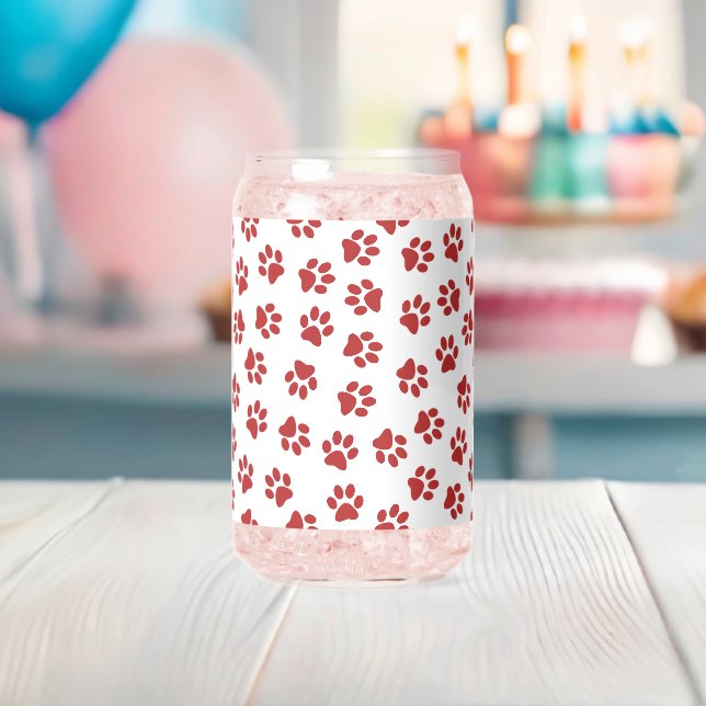 Pattern Of Paws, Dog Paws, Red Paws Can Glass (Insitu (Baby Shower))