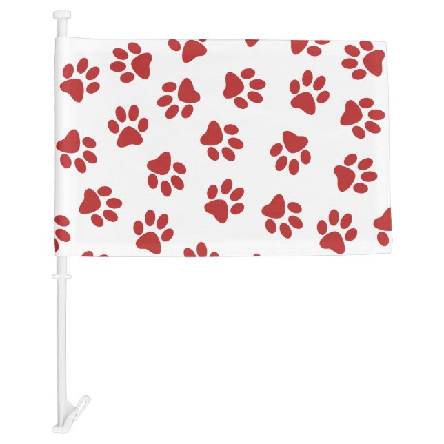 Pattern Of Paws, Dog Paws, Red Paws Car Flag (Front)