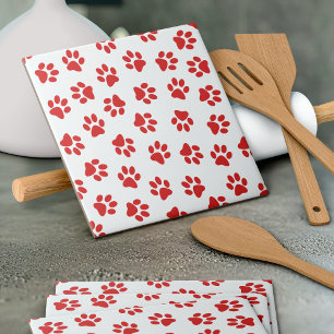 Pattern Of Paws, Dog Paws, Red Paws Ceramic Tile