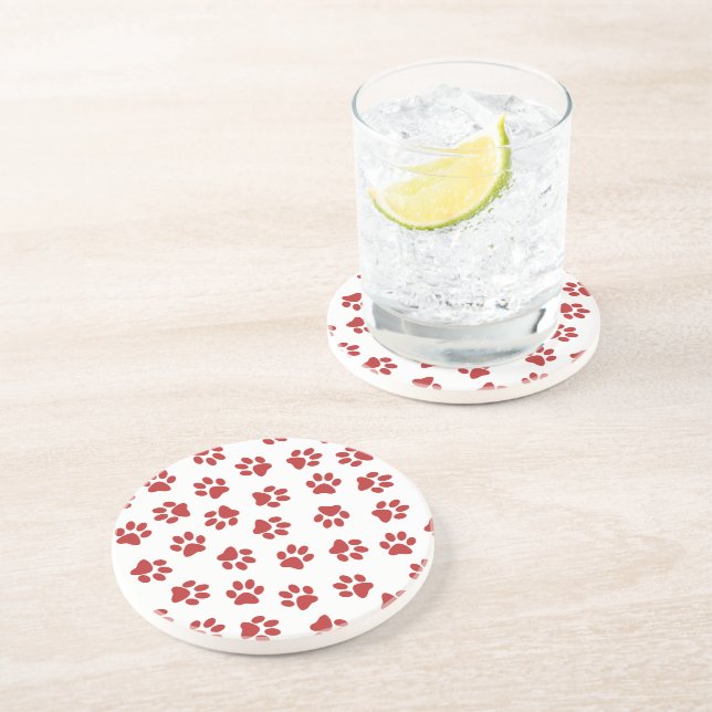 Pattern Of Paws, Dog Paws, Red Paws Coaster (Side)