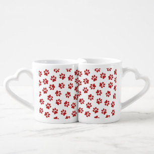 Pattern Of Paws, Dog Paws, Red Paws Coffee Mug Set