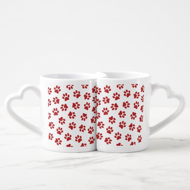 Pattern Of Paws, Dog Paws, Red Paws Coffee Mug Set (Front Nesting)