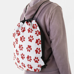 Pattern Of Paws, Dog Paws, Red Paws Drawstring Bag