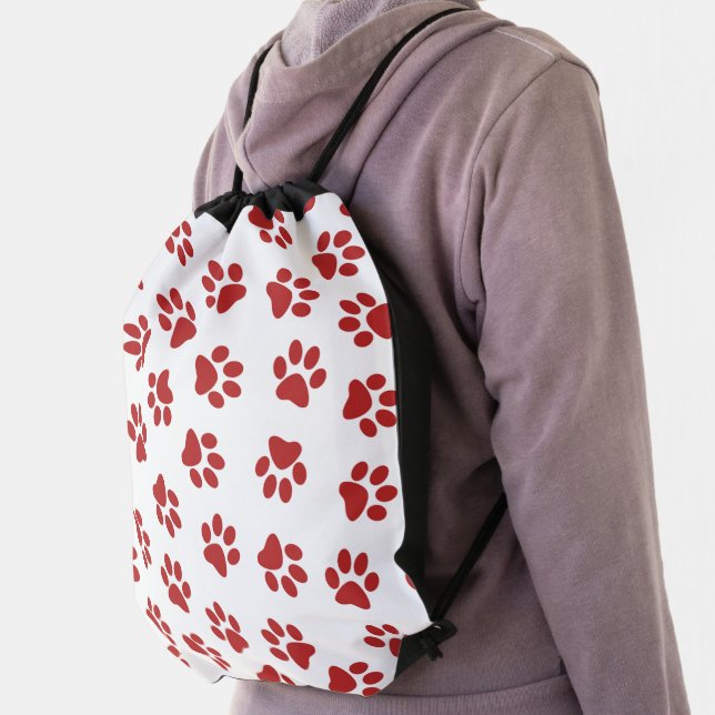Pattern Of Paws, Dog Paws, Red Paws Drawstring Bag (Insitu)