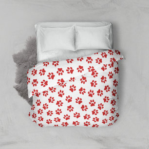 Pattern Of Paws, Dog Paws, Red Paws Duvet Cover