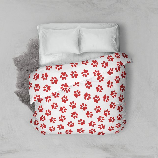 Pattern Of Paws, Dog Paws, Red Paws Duvet Cover (Creator Uploaded)