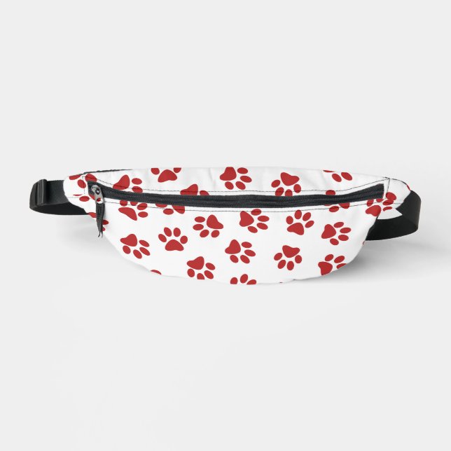 Pattern Of Paws, Dog Paws, Red Paws Fanny Pack (Front)