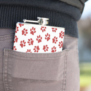 Pattern Of Paws, Dog Paws, Red Paws Flask