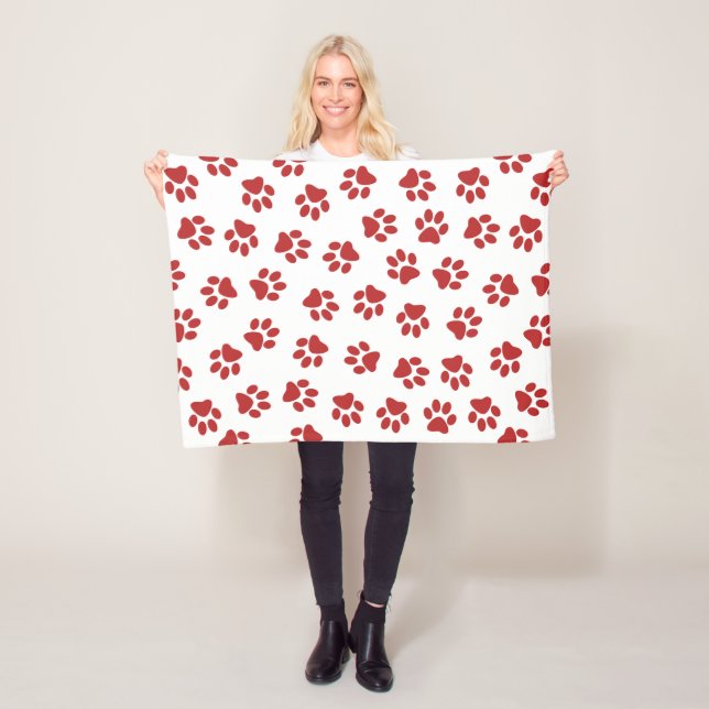 Pattern Of Paws, Dog Paws, Red Paws Fleece Blanket (In Situ)