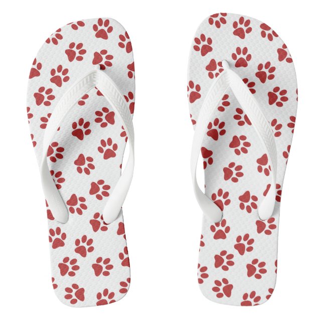 Pattern Of Paws, Dog Paws, Red Paws Flip Flops (Footbed)