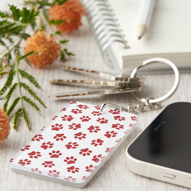 Pattern Of Paws, Dog Paws, Red Paws Keychain (Front Right)