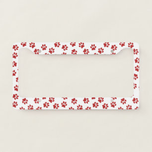 Pattern Of Paws, Dog Paws, Red Paws License Plate Frame