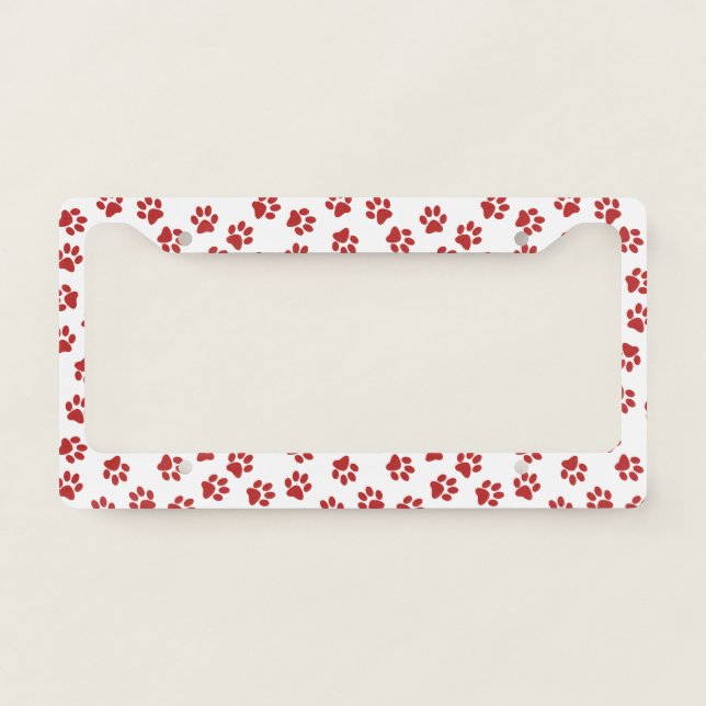 Pattern Of Paws, Dog Paws, Red Paws License Plate Frame (Front)