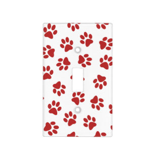 Pattern Of Paws, Dog Paws, Red Paws Light Switch Cover