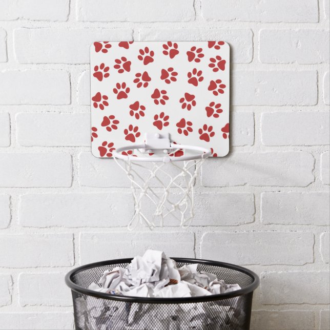 Pattern Of Paws, Dog Paws, Red Paws Mini Basketball Hoop (In Situ)