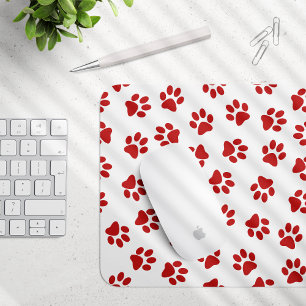 Pattern Of Paws, Dog Paws, Red Paws Mouse Pad