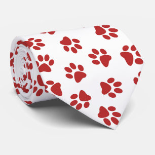 Pattern Of Paws, Dog Paws, Red Paws Neck Tie