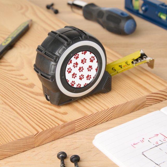 Pattern Of Paws, Dog Paws, Red Paws Tape Measure (Woodwork)