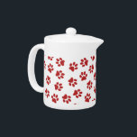 Pattern Of Paws, Dog Paws, Red Paws Teapot<br><div class="desc">Cute,  fun and adorable pattern with red paws on white background. Modern and trendy gift,  perfect for the dog lover in your life.</div>