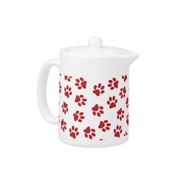 Pattern Of Paws, Dog Paws, Red Paws Teapot (Left)