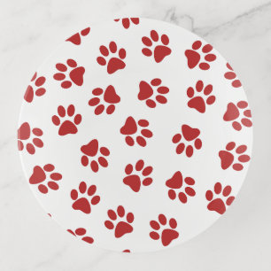 Pattern Of Paws, Dog Paws, Red Paws Trinket Tray