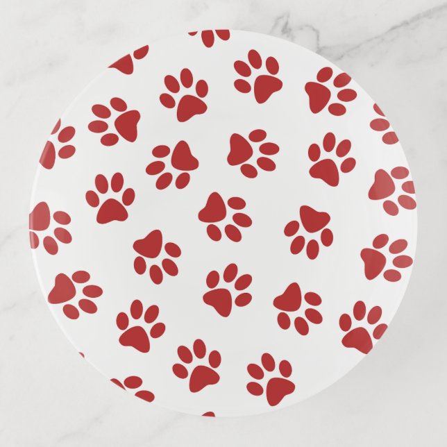 Pattern Of Paws, Dog Paws, Red Paws Trinket Tray (Front)