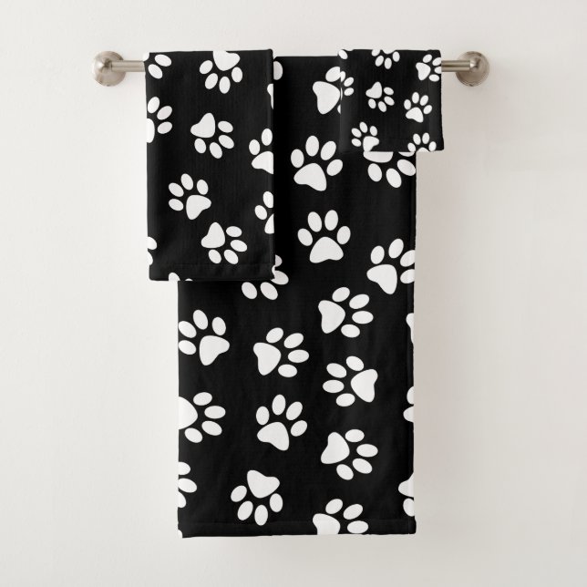 Pattern Of Paws, Dog Paws, White Paws Bath Towel Set (Insitu)