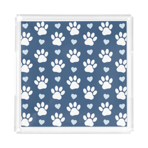Pattern Of Paws Dog Paws White Paws Blue Hearts Acrylic Tray