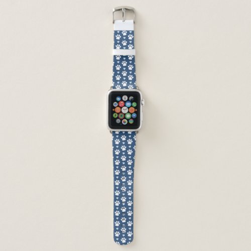 Pattern Of Paws Dog Paws White Paws Blue Hearts Apple Watch Band