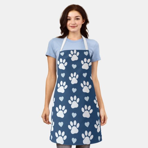 Pattern Of Paws Dog Paws White Paws Blue Hearts Apron