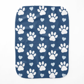 Pattern Of Paws, Dog Paws, White Paws, Blue Hearts Baby Burp Cloth