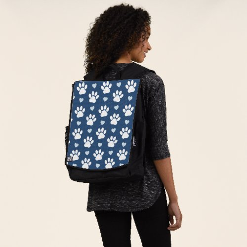 Pattern Of Paws Dog Paws White Paws Blue Hearts Backpack