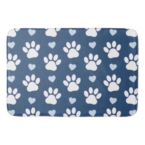 Pattern Of Paws Dog Paws White Paws Blue Hearts Bath Mat