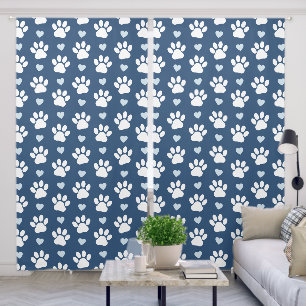 Pattern Of Paws, Dog Paws, White Paws, Blue Hearts Blackout Curtains