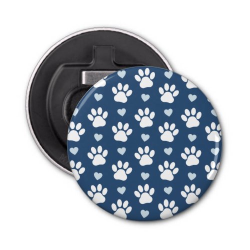 Pattern Of Paws Dog Paws White Paws Blue Hearts Bottle Opener
