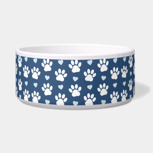 Pattern Of Paws, Dog Paws, White Paws, Blue Hearts Bowl