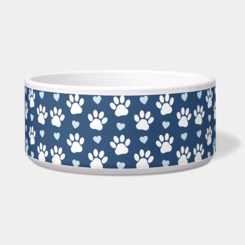 Pattern Of Paws Dog Paws White Paws Blue Hearts Bowl