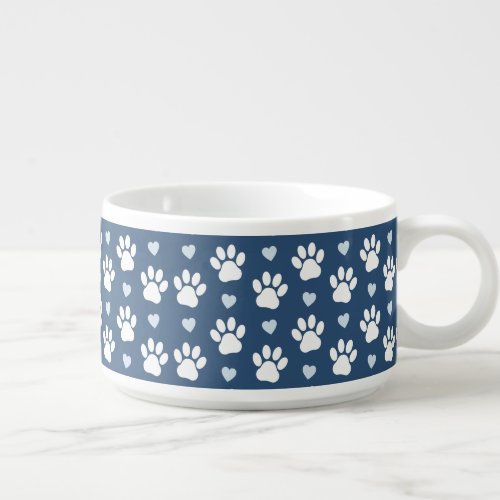 Pattern Of Paws Dog Paws White Paws Blue Hearts Bowl