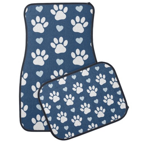 Pattern Of Paws Dog Paws White Paws Blue Hearts Car Floor Mat
