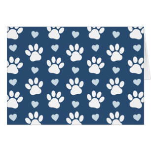 Pattern Of Paws, Dog Paws, White Paws, Blue Hearts Cards