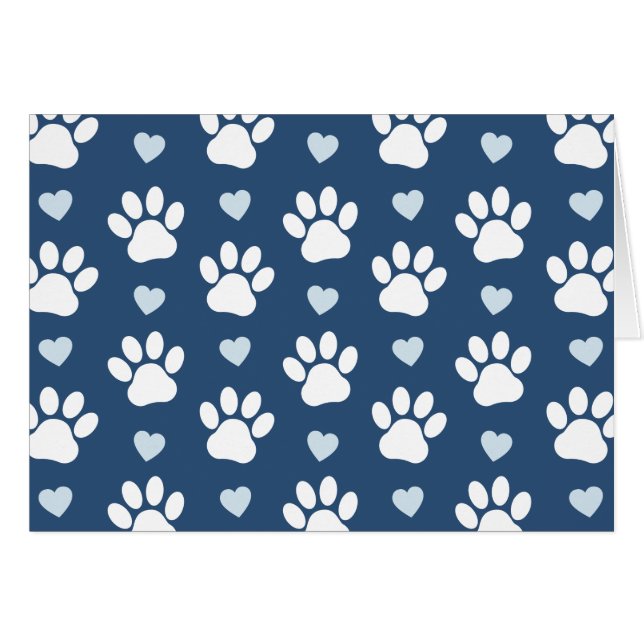 Pattern Of Paws, Dog Paws, White Paws, Blue Hearts Cards (Front Horizontal)