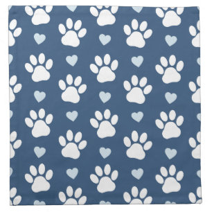 Pattern Of Paws, Dog Paws, White Paws, Blue Hearts Cloth Napkin