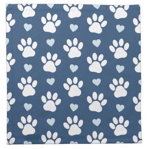 Pattern Of Paws Dog Paws White Paws Blue Hearts Cloth Napkin