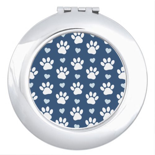 Pattern Of Paws Dog Paws White Paws Blue Hearts Compact Mirror