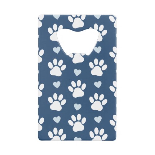 Pattern Of Paws Dog Paws White Paws Blue Hearts Credit Card Bottle Opener