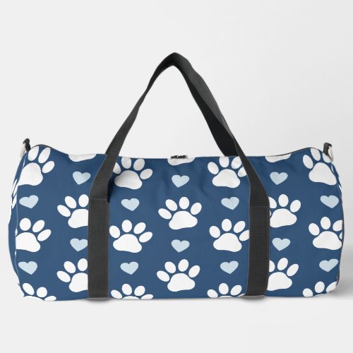 Pattern Of Paws Dog Paws White Paws Blue Hearts Duffle Bag