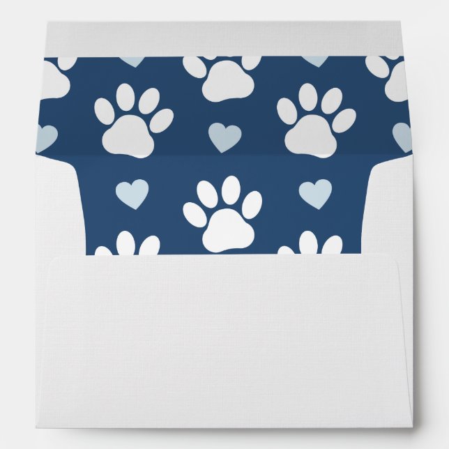 Pattern Of Paws, Dog Paws, White Paws, Blue Hearts Envelope (Back (Bottom))