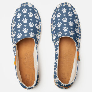 Pattern Of Paws, Dog Paws, White Paws, Blue Hearts Espadrilles